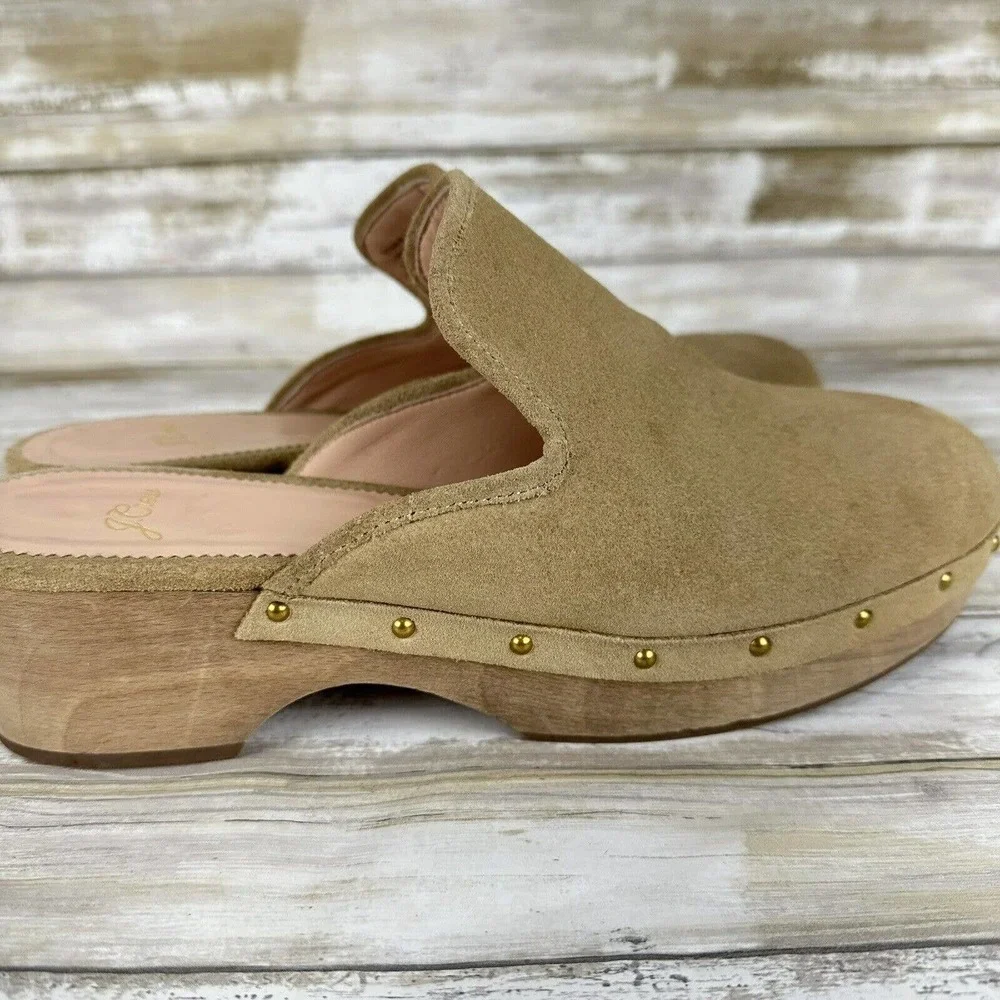 J.CREW Suede Leather Slip on‎ Clogs Studded Desert Sand Beige Women Size 9 Y2K - Picture 6 of 13